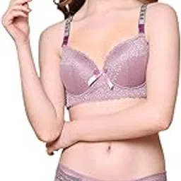 quttos PrettyCat Lightly Padded Sexy Lace T-Shirt Bra Panty with Shine Strap-picture-45