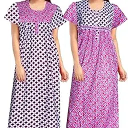 nandini fab Women Printed Cotton Nightwear Nighty Maxi (Combo Pack of 2 Pieces) Multicolour-picture-19