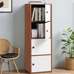 ABOUT SPACE Wooden Book Rack - 4 Tier Storage Cabinet for Living Room with Magnetic Door, Space Saving Book Self for Home, Engineered Wood Cabinet (Oak Red - L 38 x B 38.5 x H 133 cm)-image-53