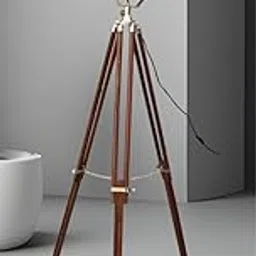 VINTAGE MART...Vintage Theatre Spotlight Floor Lamp with Wooden Tripod Stand, Antique Nickel Finish, Industrial Style Decorative Light-picture-33