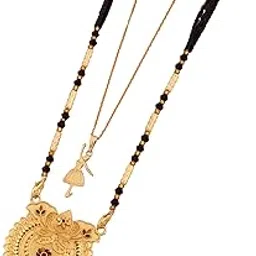 malkyn Women's Gold Plated Traditional Indian Mangalsutra with Enamel Work and Delicate Ballerina Pendant Layered Necklace Set, Black Beaded Wedding Jewelry-MD-026-picture-33