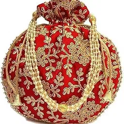 Designer Embroidered Potli Bag for Women & Girls – Wedding, Festive & Party | Handbag with Pearl Handle | Ethnic Traditional Drawstring Pouch for Gifting & Bridal Use-image-88