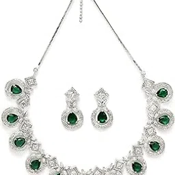 karatcart Silver Tone Green American Diamond Studded Necklace Set for Women-picture-13