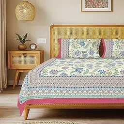 Urban Space 100% Cotton Handcrafted Premium Printed King Size Bedsheet with 2 Pillow Covers, 240 TC Cotton King Bedsheet (108 x 108 Inches, Noorjaal)-image-15