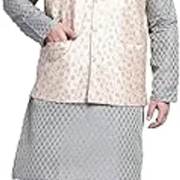 sojanya (Since 1958 Men's Silk Blend TGreen Kurta & Beige Emb Nehrujacket with White Pyjama-picture-48