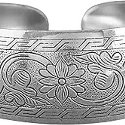 peora Silver Plated Cuff Style Bracelet Floral Engraved Stylish Fashion Jewellery for Women & Girls-picture-55