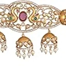tarinika Antique Gold Plated Choker Set with CZ Stones - White, Red & Green, Traditional Indian Jewelry for Women with Earrings Pearl Necklace Fashion Jewelry-picture-13