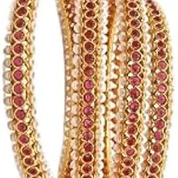 mehak curators Traditional Antique Gold Plated Pearl Kemp Bangles for Women and Girls set of 4-picture-34