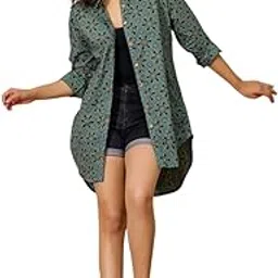vivika Ajrakh Print Cotton Oversized Top for Women | Long Length Baggy Fit Casual Shirt with Pockets | Full Sleeve Ethnic Button Down Shirt | Boho Cotton Shirt for Girls-picture-35