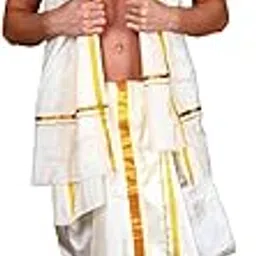 exotic india Men's Art Silk Angavastram with Zari Woven Golden Border for Pooja Festival Gamcha, Towel, Mundu-picture-53