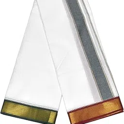 tuni mani SPL Cotton Men's White Panchakacham Dhoti with Angavasthram Towel, Padayappa/Mayilkan Zari Border, Cotton, Size: 9 X 5 (4.0mtr Dhoti, 2.25mtr Towel)-picture-22