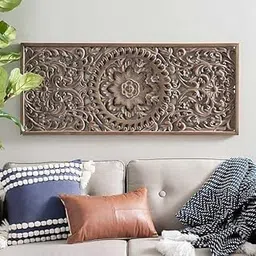 Aafiyat Something Floral Tropical Carved Wood Wall Panel. n Wall Art Home Decor. Large Wood Wall Plaque. Size (18x36) inch Color Antique-picture-19