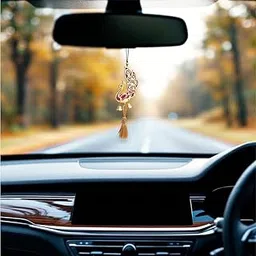 Jiyu Creation Car Hanging Ornament Peacock| Dream Catcher for Positive Energy | Rearview Mirror Charm | Home and Temple Decor | Durable Acrylic with Original Feathers-image-1