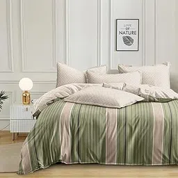 D IMPORTS Reversible Comforter & Quilt Set for doublebed with 1 bedsheet with 2 cordinated Pillow Covers, 4 Pieces Bedding Set 100x100 inches, Special Book fold Packing (Olive & Beige Combo)-picture-23