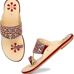 shoegazing Women's Designer Kolhapuri Flats, Honeycomb Pattern with Floral Design, Beige and Rose Gold-picture-27