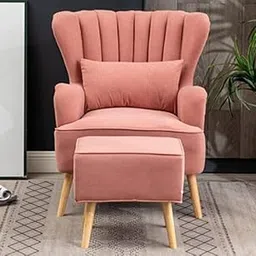 SHINE WOOD ART Chesterfield arm Chair with Stool + Cushion, TV Armchair, Relax Armchair, Upholstered Lounge Armchair, Fabric, Wing Chair(Pink)-picture-21