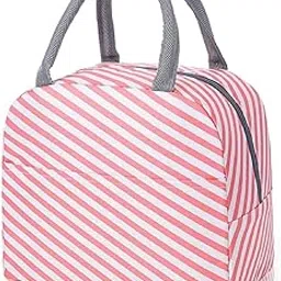 House of Quirk Insulated Lunch Bags Small for Women Work,Student Kids to School,Thermal Cooler Tote Bag Picnic Organizer Storage Lunch Box Portable and Reusable (Pink Stripes, Oxford Fabric)-picture-22