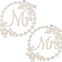 Curious Button 2 Pcs Floral Mr and Mrs Wedding Chair Decors, Rustic Wooden Hanging Chair Signs, Wedding Photo Props, 2 Pieces-picture-26