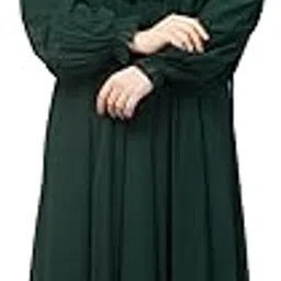 Stunning Georgette Pleated Maxi Dress Like An Abaya with Gathered Shoulders and Frill Patch| Fully Lined (NAH-106-Green)-image-64