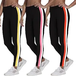 brand flex Gym wear Leggings Free Size Combo Workout Trousers | Stretchable Striped Jeggings | Yoga Track Pants for Girls & Women (Free Size 28-34 inch Waist) (Free, 3)-picture-46