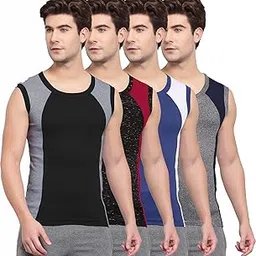 sporto Men's Cotton Solid Multicolor Square Neck Sleeveless Gym Vest - Pack of 4 (#1051)-picture-21