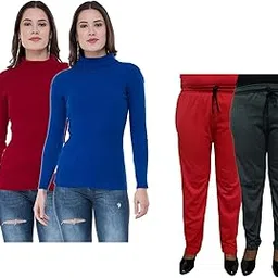 indiweaves Women Winter Wear Combo Pack- Full Sleeves High Neck/Skivvy and Fleece Warm Lower/Track Pants Pack of 4-picture-58