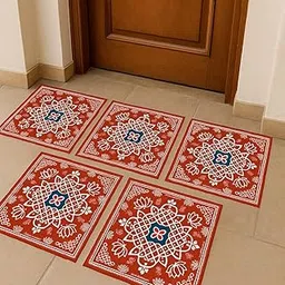 Rangoli Stickers Pack of 5 – 10×10 Inch Floral Mandala Design – Waterproof Vinyl Kolam Floor & Wall Décor – Easy Peel & Stick for Pooja & Festivals-picture-11