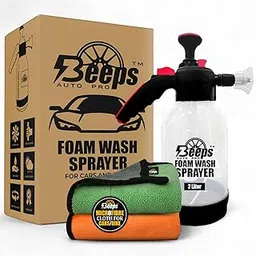 2L Foam Sprayer + 500 GSM Microfiber Towels Pack of 2 | Premium Car & Bike Wash Kit | Thick Foam for Deep Cleaning | Gentle on Paint | Easy Polishing & Rinse-image-3