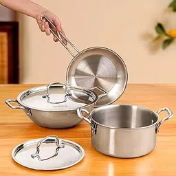 Nestasia Triply Stainless Steel 5 Pc Cookware Set - Fry Pan (1.5L), Kadai with Lid (3L) & Casserole Pot with Lid (3L) | Even Heating, Induction & Gas Stove Friendly-picture-13