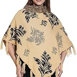 speed line hosiery Styilsh Woollen Poncho with Fur Collar,With Floral Pattern, ladies poncho,Best Colour Variation Free Size (Pack Of 1)-picture-32