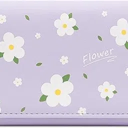 inovera (label) Flower Wallets for Women, Girls - Stylish Faux Leather Trifold Cash, Cards Holder Wallet - Small Hand Purse (Purple)-picture-28