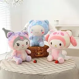 VHE VERA CREATION Kawaii Plush Toys Set, Soft Stuffed Animals Collection, Pink and Blue Pastel Colors, 3 Pieces 30 cm Each (Pink/Blue/muticolour)-picture-50