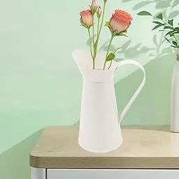 The Dominque Decor Rustic Metal Pitcher Vase Watering Milk Jug Can Iron French Farmhouse Pitcher Flower Pot Galvanized Tin Floral Arrangement Container for Artificial Dried Flower Vase (White)-picture-56