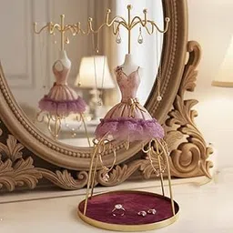 Go Hooked Doll Dress Jewelry Holder Stand | Jewelry Organizer Stand with Hooks for Necklaces, Earrings, Bracelets & Rings | Decorative Jewelry Storage Display for Dressing Table, Bedroom (lavender)-picture-22