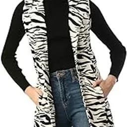 iuga Women’s Long Houndstooth Print Sleeveless Shrug with Front Button & Pockets-picture-10