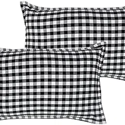 Airwill 100% Cotton Checkered Pattern Flap Pillow Covers (46x69cm)(Black, Pack of 2 Pieces)-picture-64