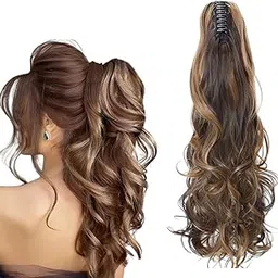 D-DIVINE Hair Extensions And Wigs Multi Step Cut Clutcher Wavy Ponytail Hair Extension Wig for Women (Highlighted)-picture-27