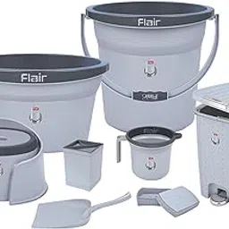 FLAIR Estella 8-Piece Bathroom Set – 24L Bucket, 1L Mug, 9" Stool, 30L Tub, Pedal Bin & Soap Case | BPA-Free Virgin Plastic | Durable, Hygienic & Compact | Ideal for Home & Bathroom | Grey-image-23
