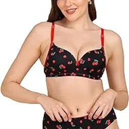 Women's Heavily Padded 3/4 Coverage Printed Bra and Panty Set -Wireless- Multiway Strap- Soft Polyamide Fabric- Seamless Panty- Available in B & C Cup Sizes-image-35