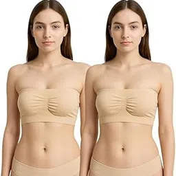 Women's Non-Padded Seamless Bandeau Tube Bra Combo of 2 – Soft Stretchable Fabric-image-30