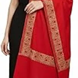 muffly Earthy Red Stole – Subtle Gold Embroidered Border, Blended Wool Shawl, 80x28 Inch-picture-22