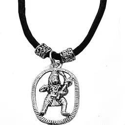 sullery Religious Jewelry Loard Jai Veer Hanuman Gada Standing Pendant with Cotton Dori Necklace Silver & Black Zinc Alloy and Cotton Dori Pendant Necklace for Men Women-picture-11