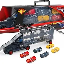 UKAXA Car Truck Toy Transport Toy for Kids 7-in-1 Big Unbreakable Carrier Truck with Die-Cast Alloy Metal 6 Cars Playset for Kids, Multicolor-picture-37