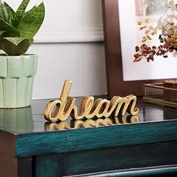 PURESTORY Dream Sign Decor | Decorative Items For Home Living Room | Metal Word Sign | Gift Items For Home Decoration | Decoration For Room, Library | Tabletop For Gallery & Office - Gold-image-9