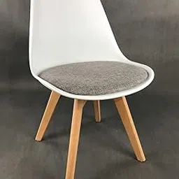 Amazon Brand - Umi Scandinavian Modern Mid Century Classic Style Molded Plastic Side Dining Room Chair with Wooden Leg for Living Room, Cafeteria, Restaurant in White & Light Grey Fabric Color-picture-18