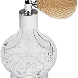ATORSE 2xVintage Crystal Empty Perfume Bottle Short Spray Atomizer Glass 100ml Beige-image-1