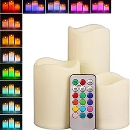 RAMPKD Color Changing Flameless Candles with Remote Timer Real Wax Realistic Flickering Electric Multicolor LED Pillars Candle Lights for Home Wedding Christmas Decorations 3 PCS-picture-21