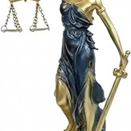 Lady Justice Statue, Greek Roman Goddess Themis, Gold and Navy Blue Decorative Figurine, Metal Home Office Decor with Scales and Sword-picture-24