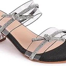 smart & sleek Womens Crystal Clogs Pumps, Block Heel, Heel Straps, Black-picture-13