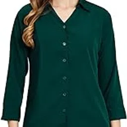 funday fashion Women's Crepe Regular Fit Solid V Collered Formal/Casual Shirt-picture-26